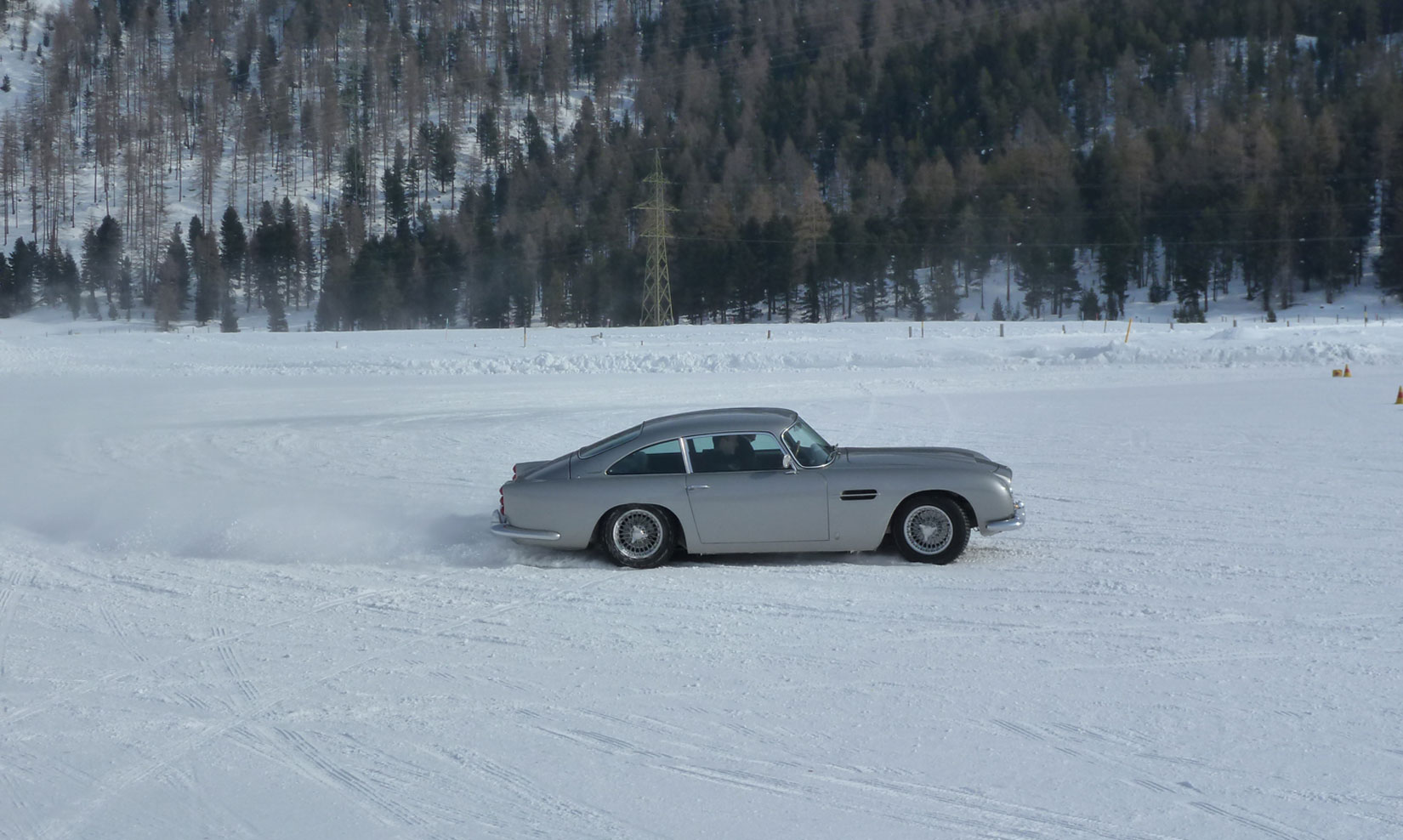 A car collector from Wiesbaden, Germany, drove 370 miles to St Moritz, Switzerland, in his DB5 in order to attend Aston Martin On Ice