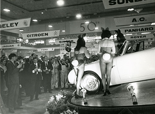 Playboy bunnies on the Aston Martin stand at the 1966 London Motor Show