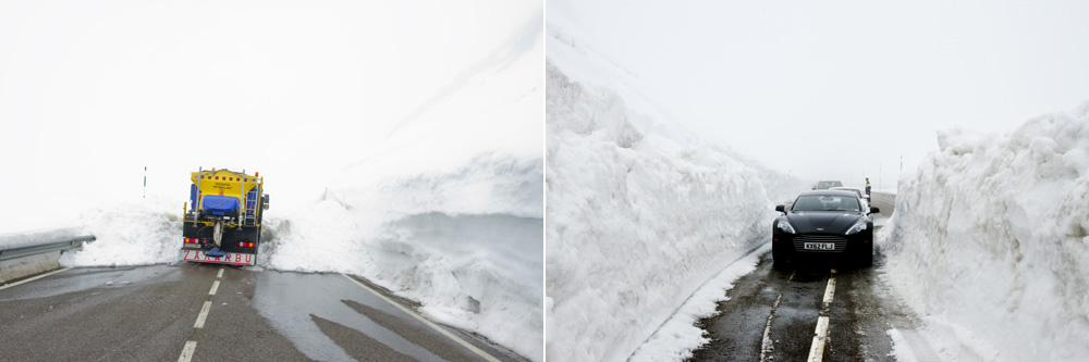 The snowplough clears the road after the avalanche, which our intrepid duo narrowly missed